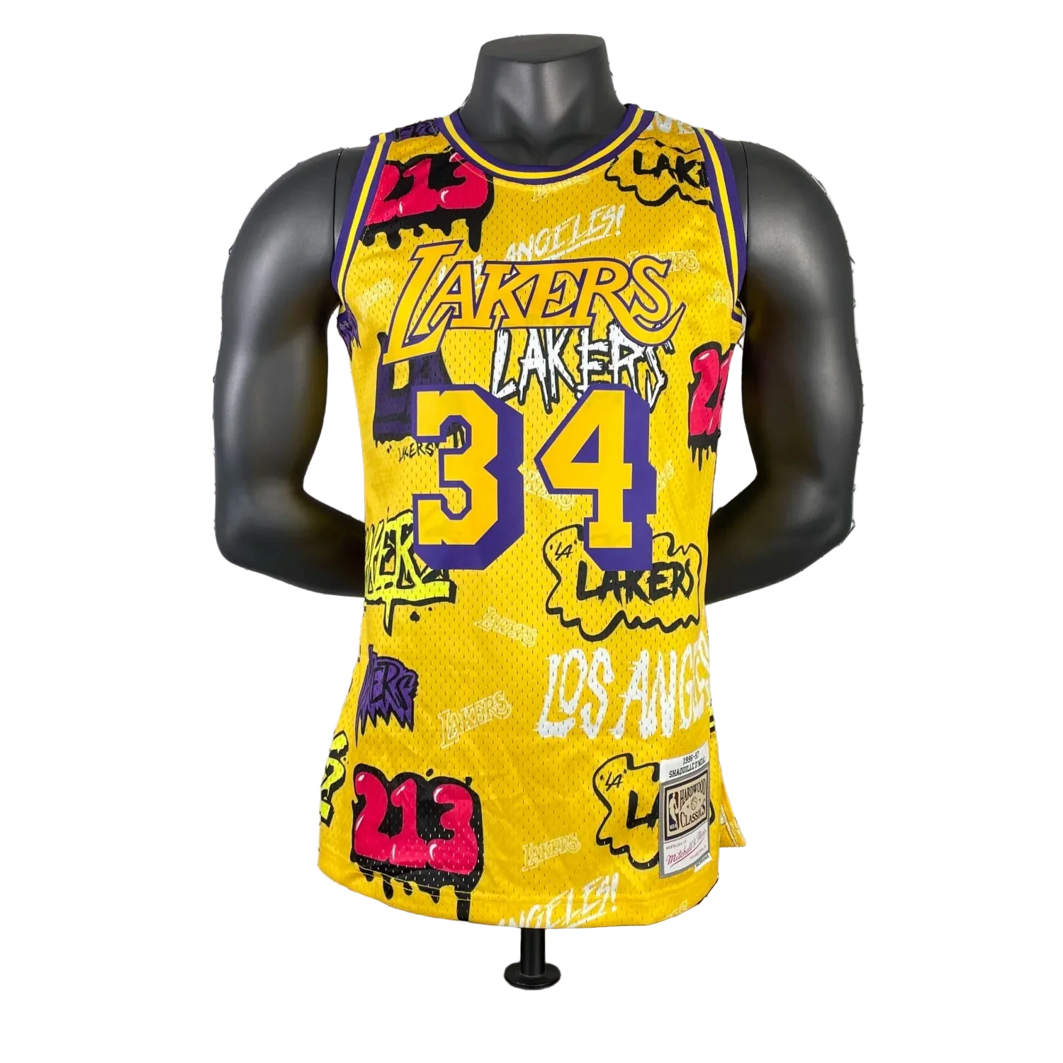 3c89997a9ffd4a7d.png Los Angeles Lakers Yellow Graffiti 34 O’NEAL NBA 1996-1997 Jerseys - Image 1
