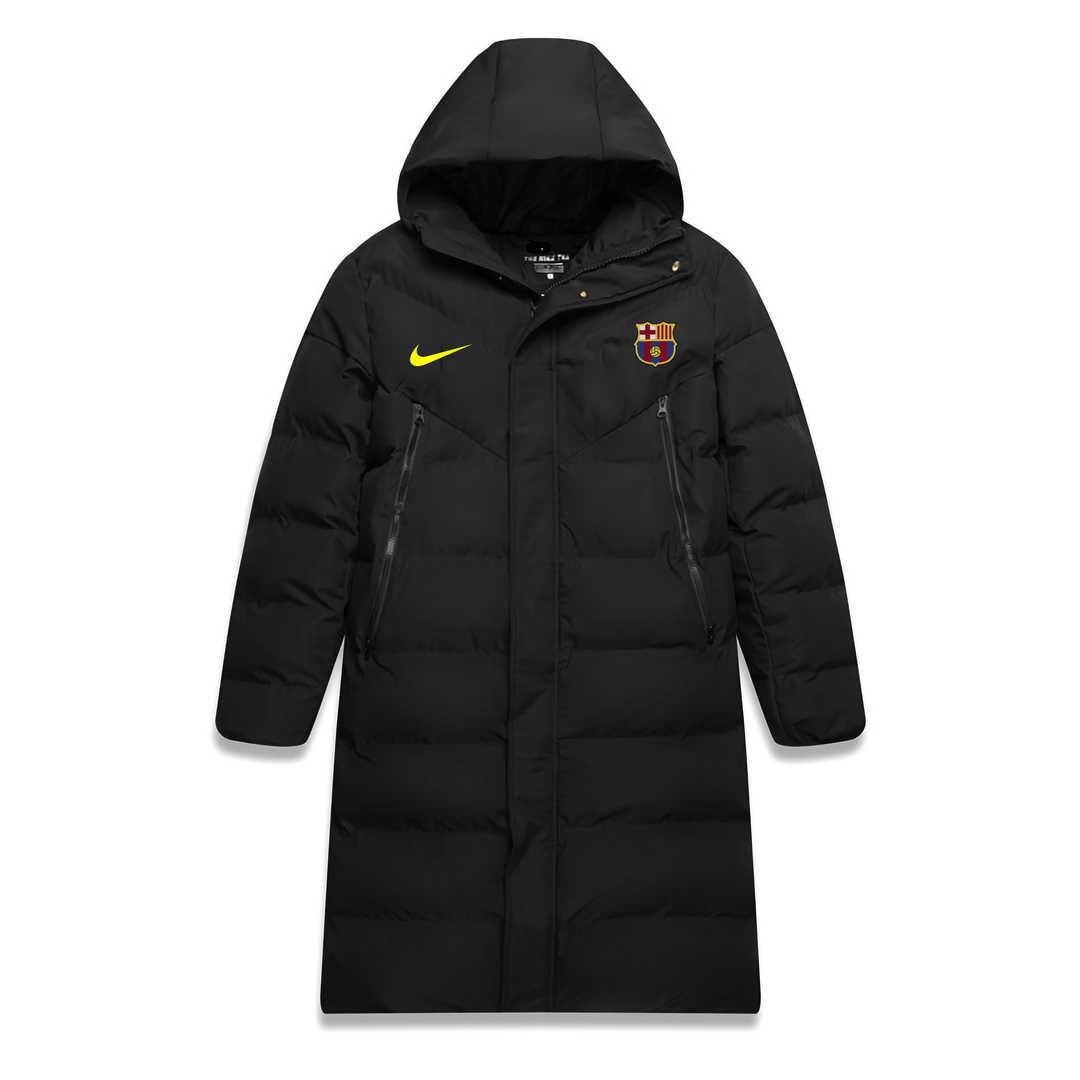 Barcelona-Long-Black-Cotton-Coat-1.jpg Barcelona Black 1st Cotton Winter Soccer Jacket 2025/26 (Long) - Image 1