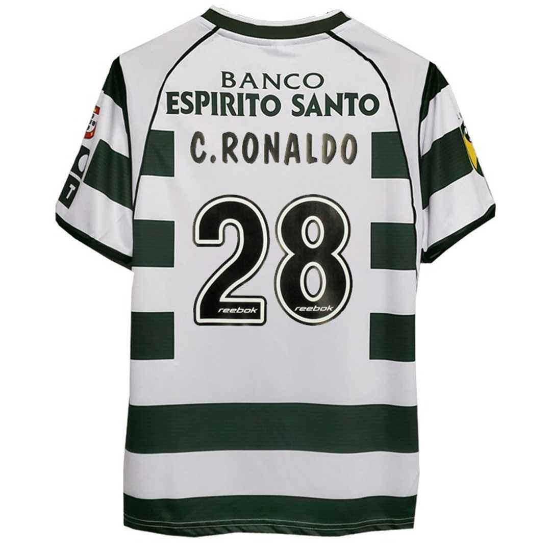 C.RONALDO-28-Retro-Sporting-Lisbon-Home-Jersey-2002-03.jpg Sporting Lisbon Soccer Jersey Retro Home 2002/2003 (C.RONALDO #28) - Image 1
