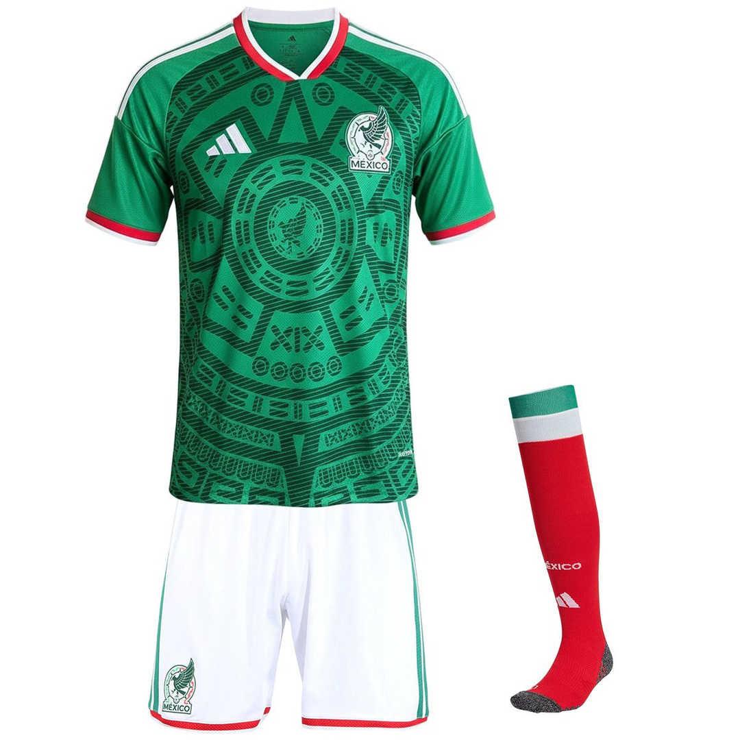 Kids-Mexico-Home-Jersey-Full-Kit-World-Cup-2026.jpg Mexico Home World Cup 2026 Soccer Whole Kit Jersey + Short + Socks (KIDS) - Image 1